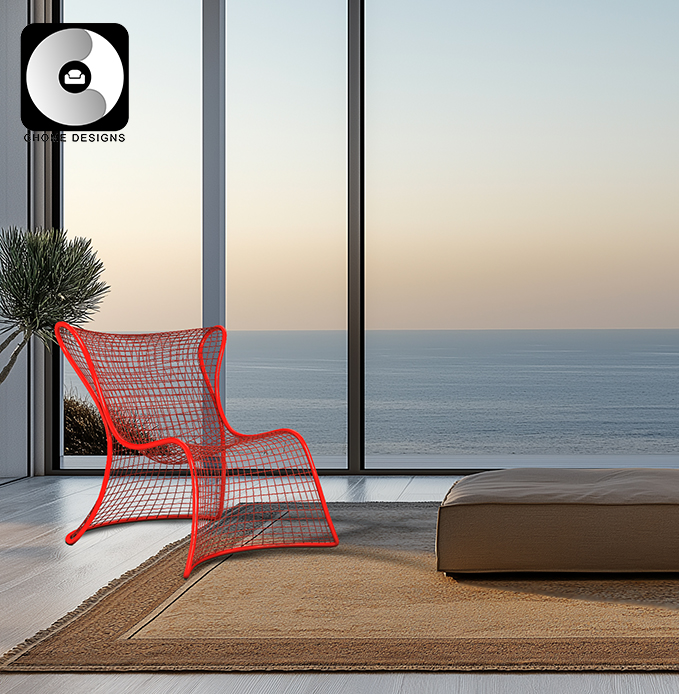 Chome Designs Red grid seats in modern art style for outdoors or indoors Chome Designs Red grid seats in modern art style for outdoors or indoors